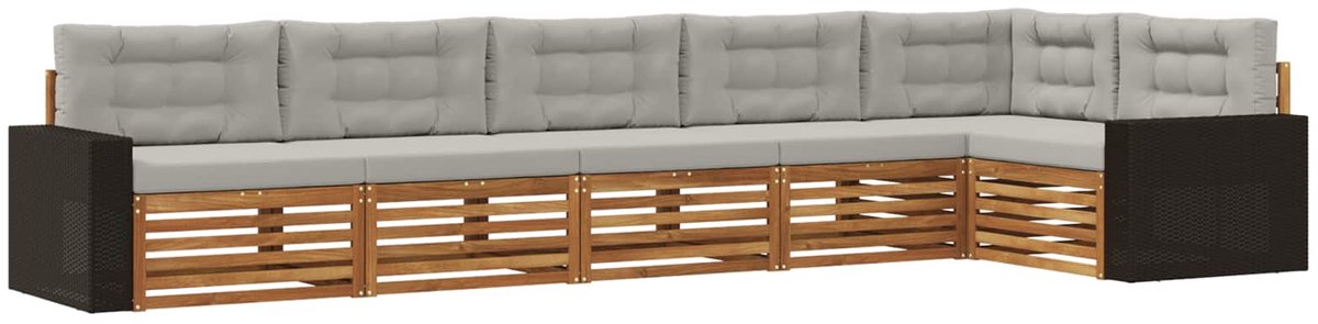 vidaXL Buiten - bank - set - 6 - st - 6-zits - Naturel - en - lichtgrijs Naturel en lichtgrijs