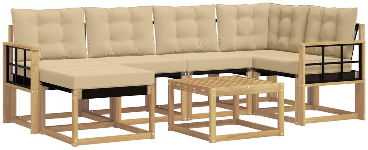 vidaXL Buiten - bank - set - 7 - st - 6-zits - Wit - en - Beige Wit en Beige