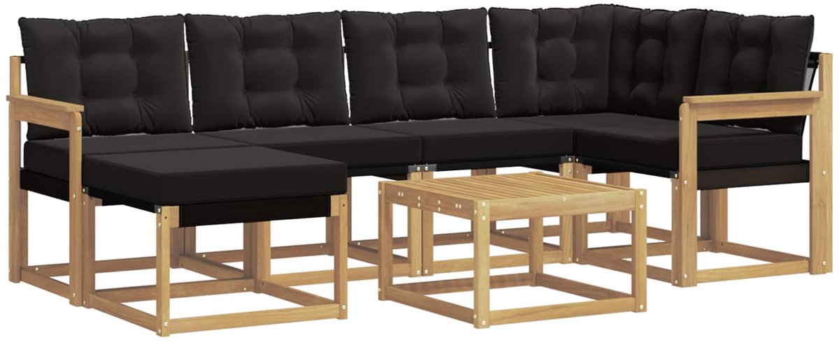 vidaXL Buiten - bank - set - 7 - st - 6-zits - Wit - en - zwart Wit en zwart