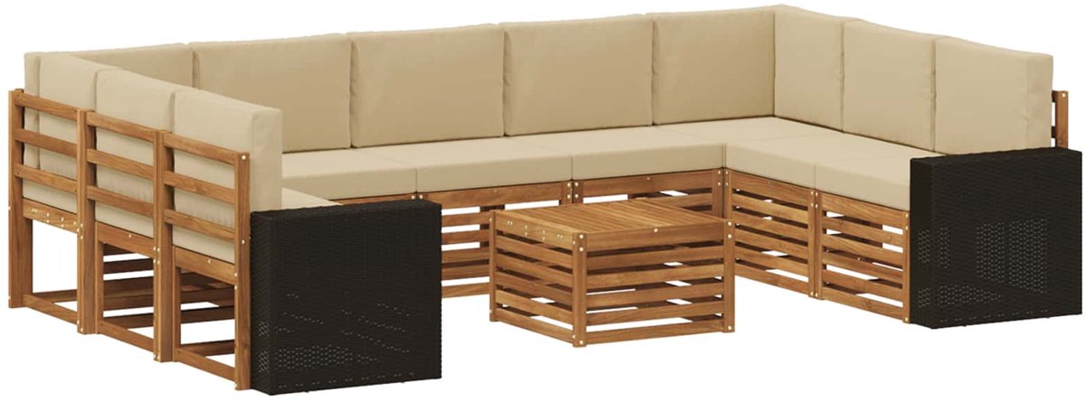 vidaXL Buiten - bank - set - 10 - st - 9-zits - Natuurlijk - en - Beige Natuurlijk en Beige