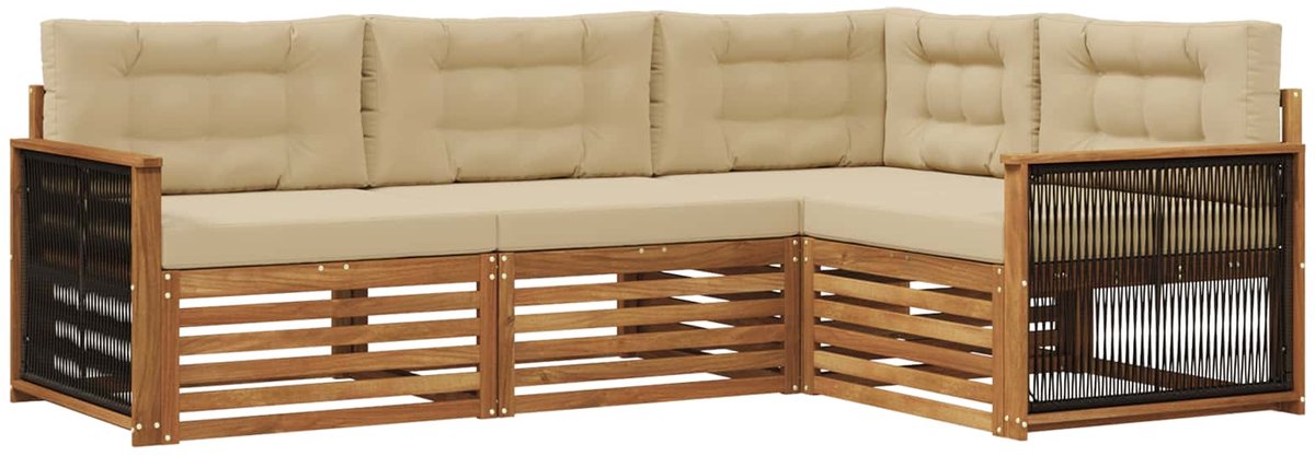 vidaXL Buiten - bank - set - 4 - st - 4-zits - Natuurlijk - en - Beige Natuurlijk en Beige