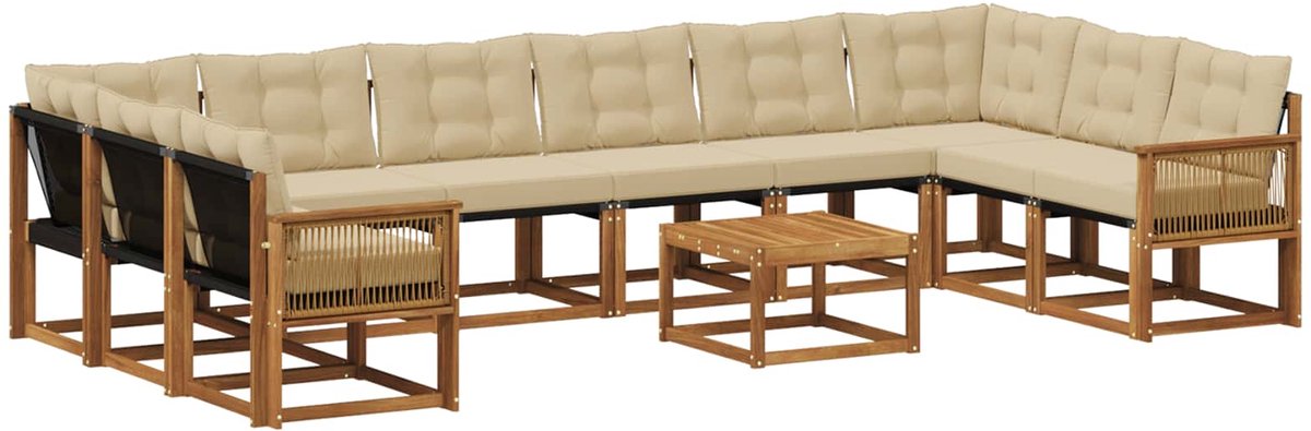 vidaXL Buiten - bank - set - 11 - st - 10-zits - Natuurlijk - en - Beige Natuurlijk en Beige