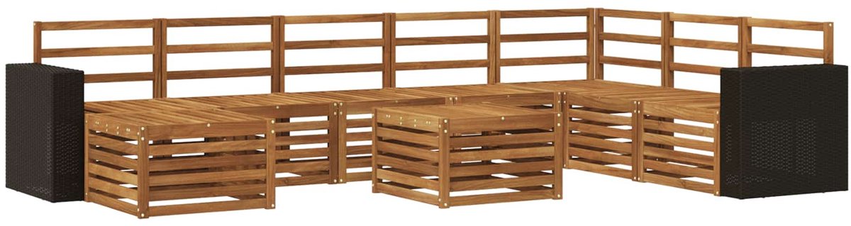 vidaXL Buiten - bank - set - 9 - st - 8-zits - Naturel - Massief - Acacia - Hout