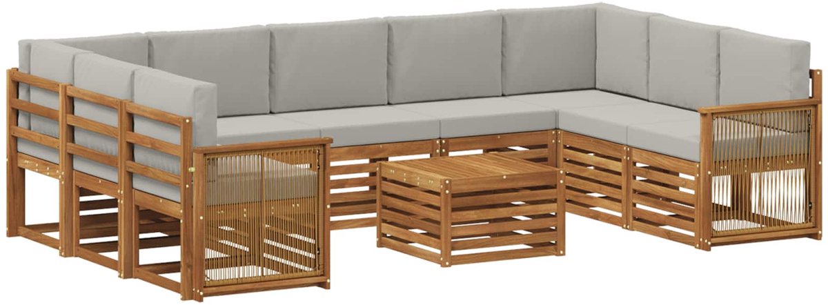 vidaXL Buiten - bank - set - 10 - st - 9-zits - Naturel - en - lichtgrijs Naturel en lichtgrijs