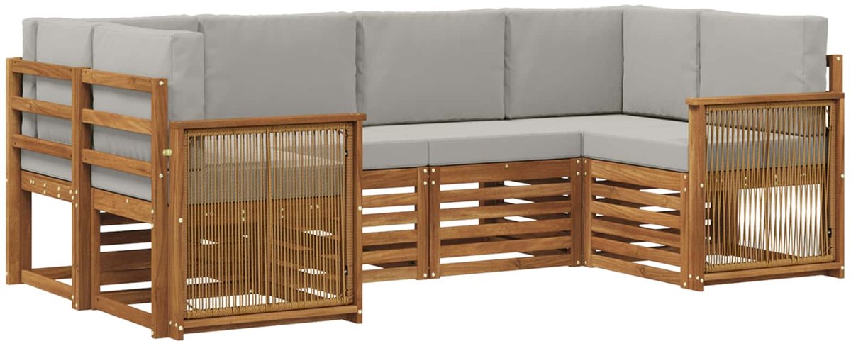 vidaXL Buiten - bank - set - 6 - st - 6-zits - Naturel - en - lichtgrijs Naturel en lichtgrijs