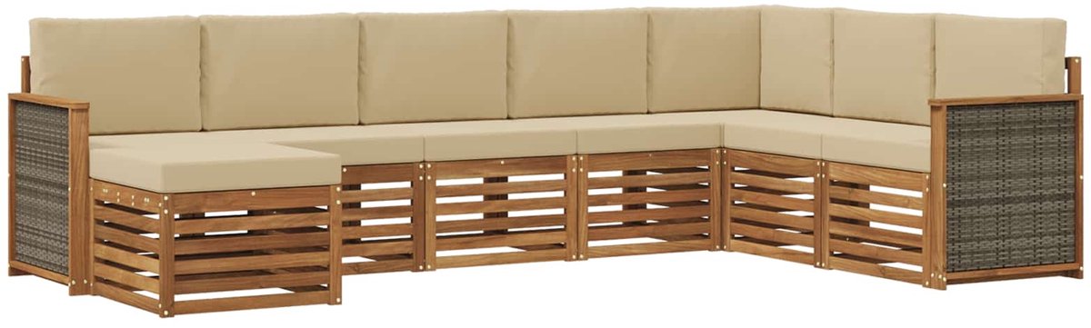 vidaXL Buiten - bank - set - 8 - st - 8-zits - Natuurlijk - en - Beige Natuurlijk en Beige