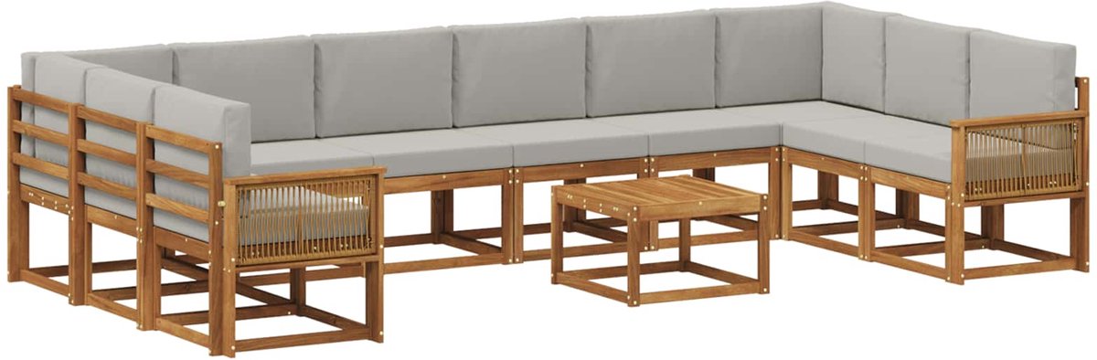vidaXL Buiten - bank - set - 11 - st - 10-zits - Naturel - en - lichtgrijs Naturel en lichtgrijs
