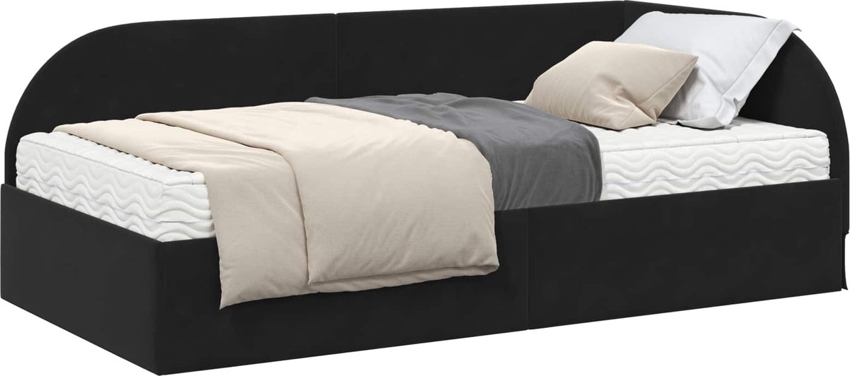 vidaXL Hoekbedframe - met - Matras - 2 - st - Zwart - 100 - x - 200 - cm - Fluweel Black
