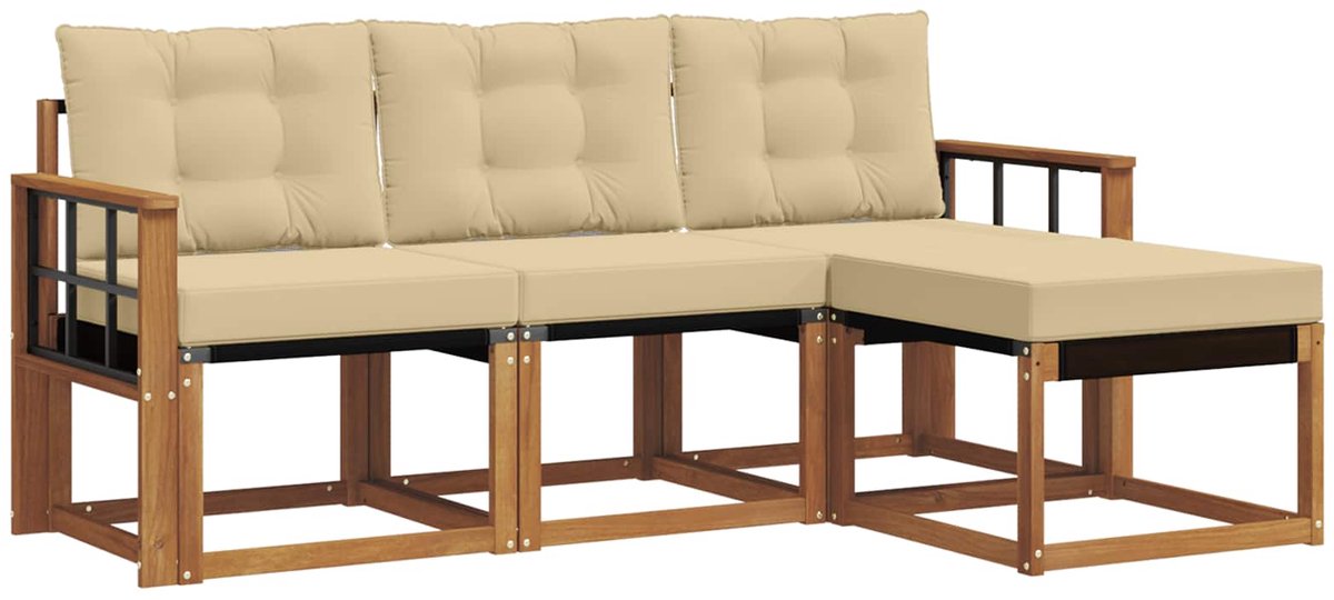 vidaXL Buiten - bank - set - 4 - st - 4-zits - Natuurlijk - en - Beige Natuurlijk en Beige