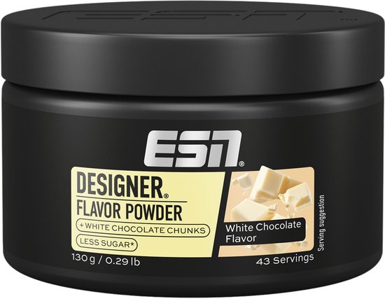 ESN Designer Flavor Powder White Chocolate - 130g (43 porties) - Smaakpoeder met 30% Witte Chocoladestukjes, voor Kwark, Yoghurt en Havermout, Made in Germany