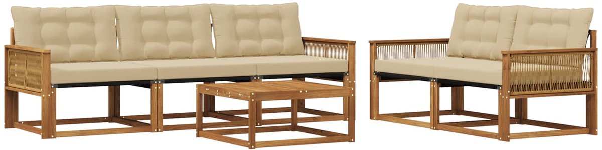 vidaXL Buiten - bank - set - 6 - st - 5-zits - Natuurlijk - en - Beige Natuurlijk en Beige