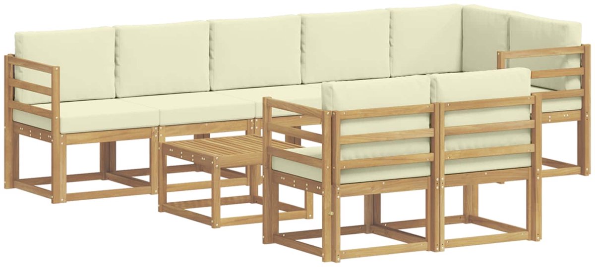 vidaXL Buiten - bank - set - 9 - st - 8-zits - Wit - en - crèmekleurig - Polyester Wit en crèmekleurig