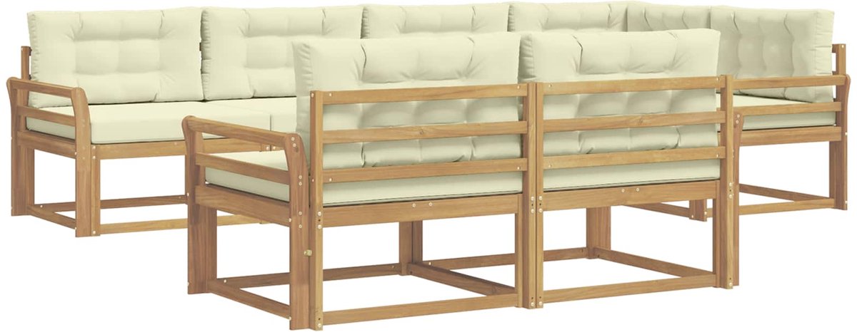 vidaXL Buiten - bank - set - 6 - st - 7-zits - Wit - en - crèmekleurig - Polyester Wit en crèmekleurig