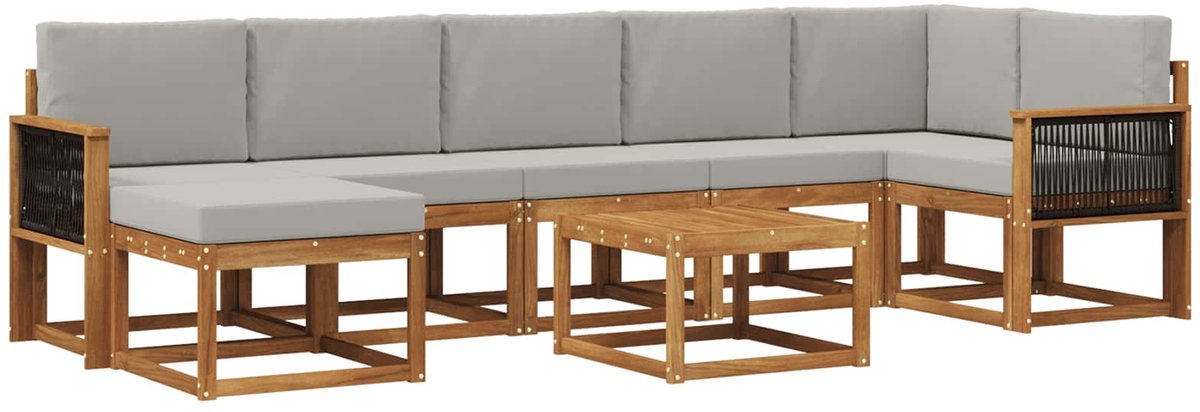 vidaXL Buiten - bank - set - 8 - st - 7-zits - Naturel - en - lichtgrijs - Polyester Naturel en lichtgrijs