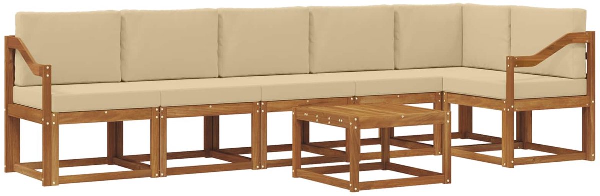 vidaXL Buiten - bank - set - 7 - st - 6-zits - Natuurlijk - en - Beige Natuurlijk en Beige