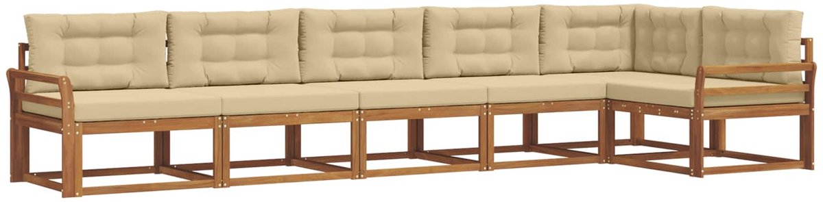 vidaXL Buiten - bank - set - 6 - st - 6-zits - Natuurlijk - en - Beige Natuurlijk en Beige