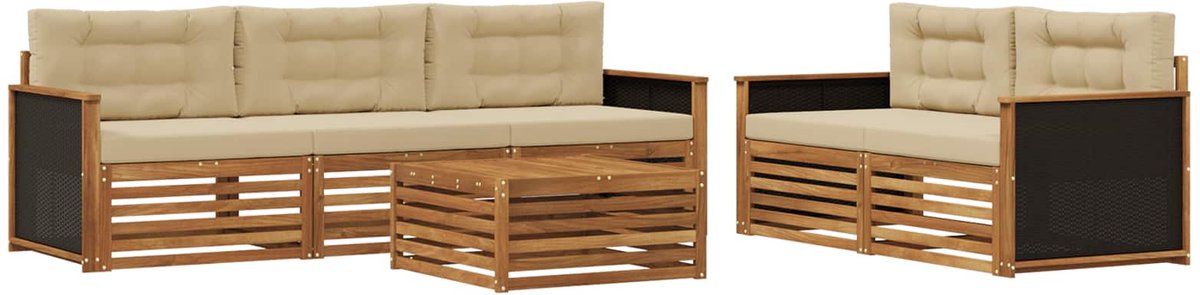 vidaXL Buiten - bank - set - 6 - st - 5-zits - Natuurlijk - en - Beige Natuurlijk en Beige