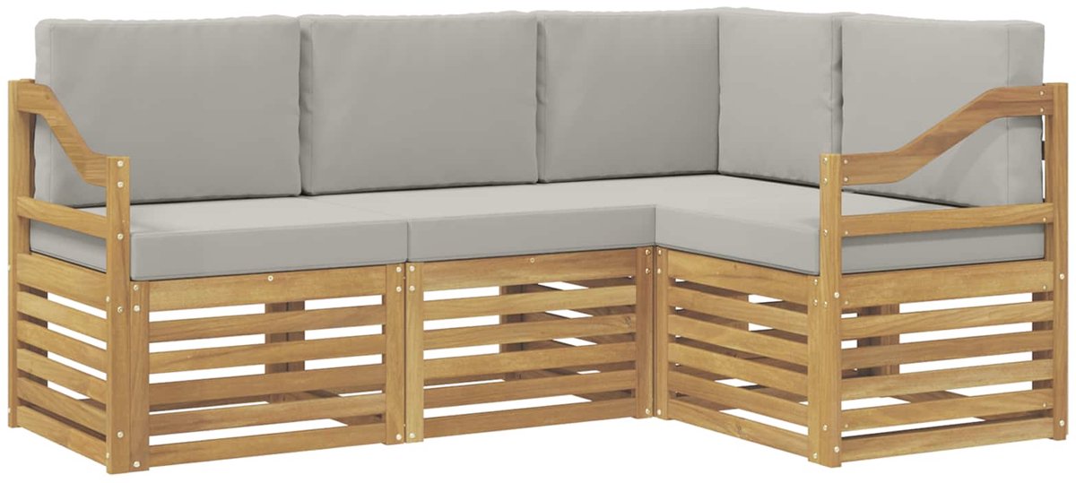 vidaXL Buiten - bank - set - 4 - st - 4-zits - Wit - en - Lichtgrijs - Polyester Wit en Lichtgrijs