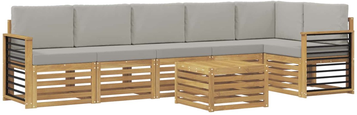 vidaXL Buiten - bank - set - 7 - st - 6-zits - Wit - en - Lichtgrijs - Polyester Wit en Lichtgrijs