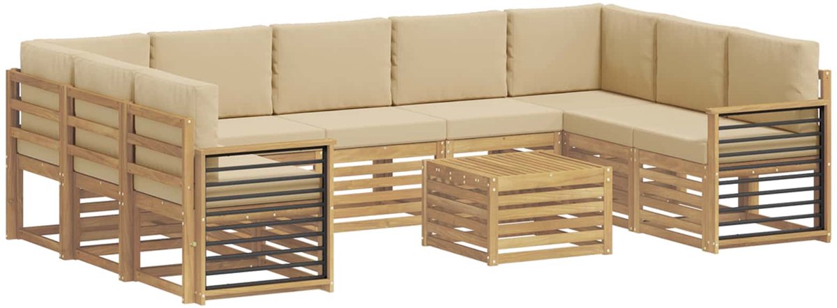 vidaXL Buiten - bank - set - 10 - st - 9-zits - Wit - en - Beige - Polyester Wit en Beige