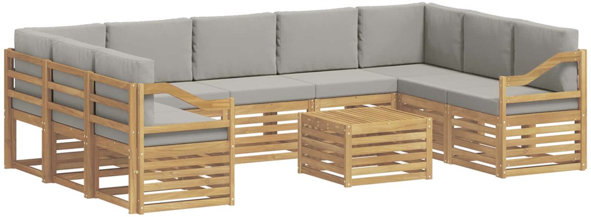 vidaXL Buiten - bank - set - 10 - st - 9-zits - Wit - en - Lichtgrijs - Polyester Wit en Lichtgrijs