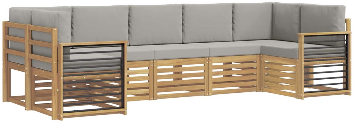 vidaXL Buiten - bank - set - 7 - st - 7-zits - Wit - en - Lichtgrijs - Polyester Wit en Lichtgrijs
