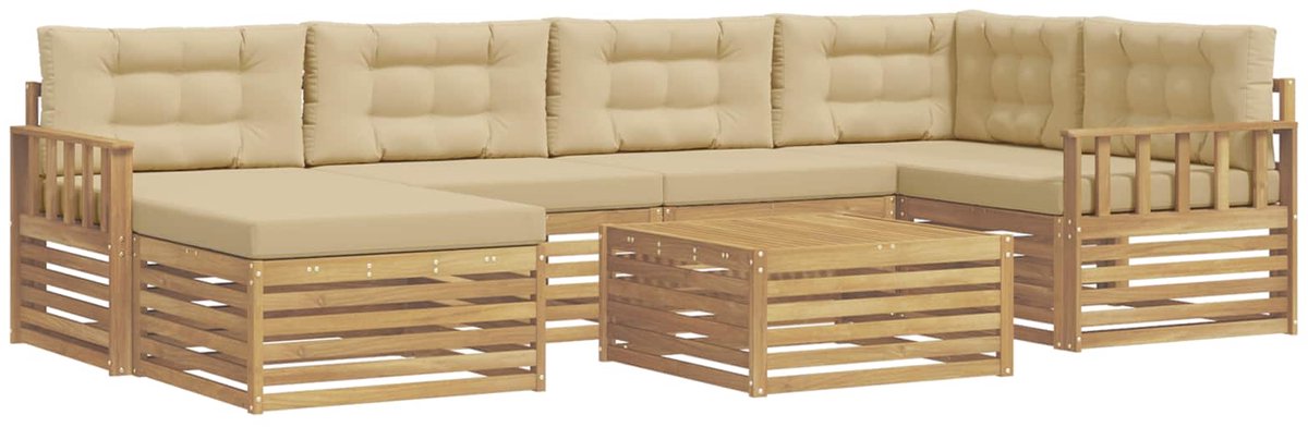 vidaXL Buiten - bank - set - 7 - st - 6-zits - Wit - en - Beige Wit en Beige