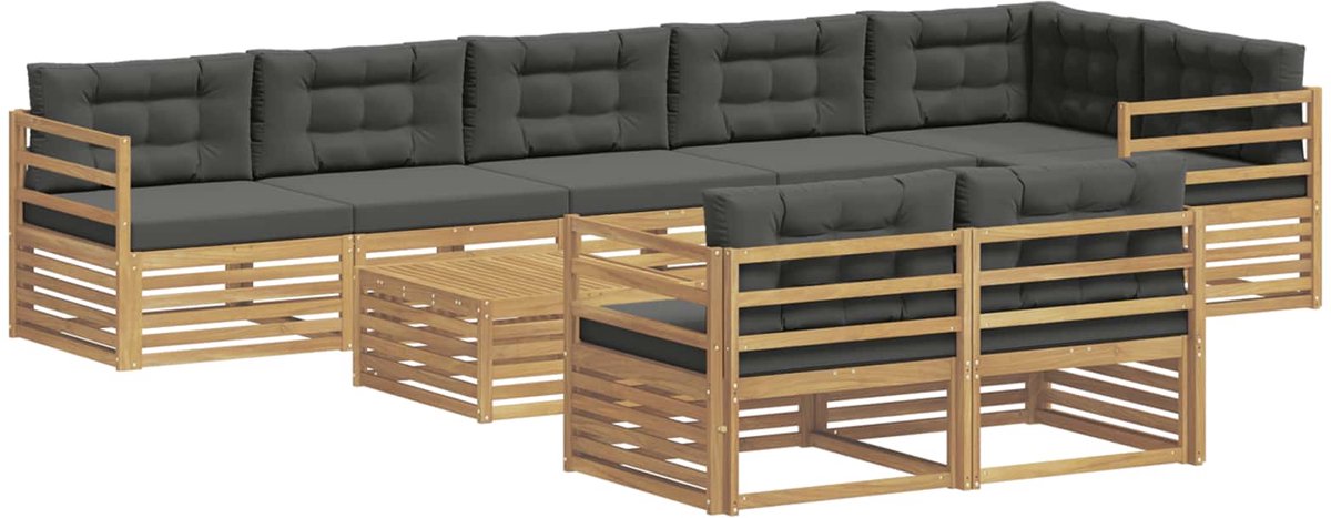 vidaXL Buiten - bank - set - 9 - st - 8-zits - Wit - en - antracietkleurig - Polyester Wit en antracietkleurig
