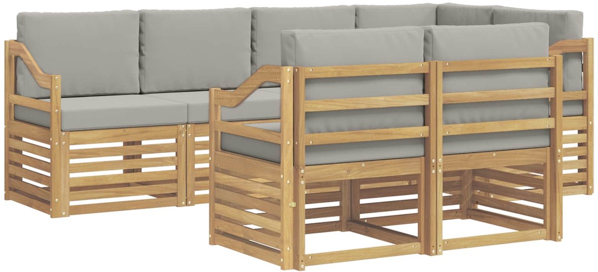 vidaXL Buiten - bank - set - 7 - st - 7-zits - Wit - en - Lichtgrijs - Polyester Wit en Lichtgrijs