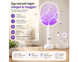 Elektrische Vliegenmepper 5000V, 2-in-1 Fly Zapper met USB-C Oplaadbasis, Insectendoder voor Muggen, Vliegen, Bijen en Motten