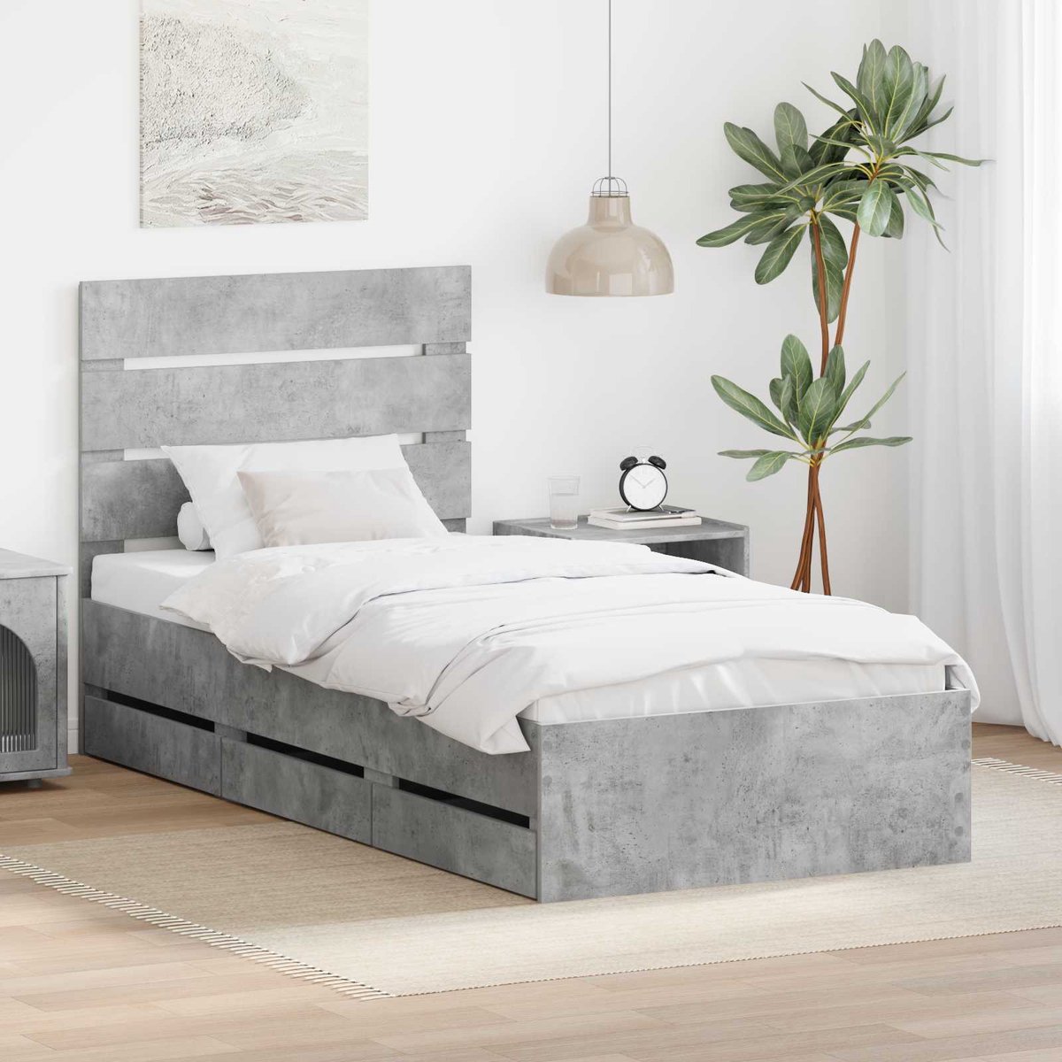 vidaXL Bedframe - met - lade - Beton - Grijs - 75 - x - 190 - cm - Ingenieurshout Beton grijs