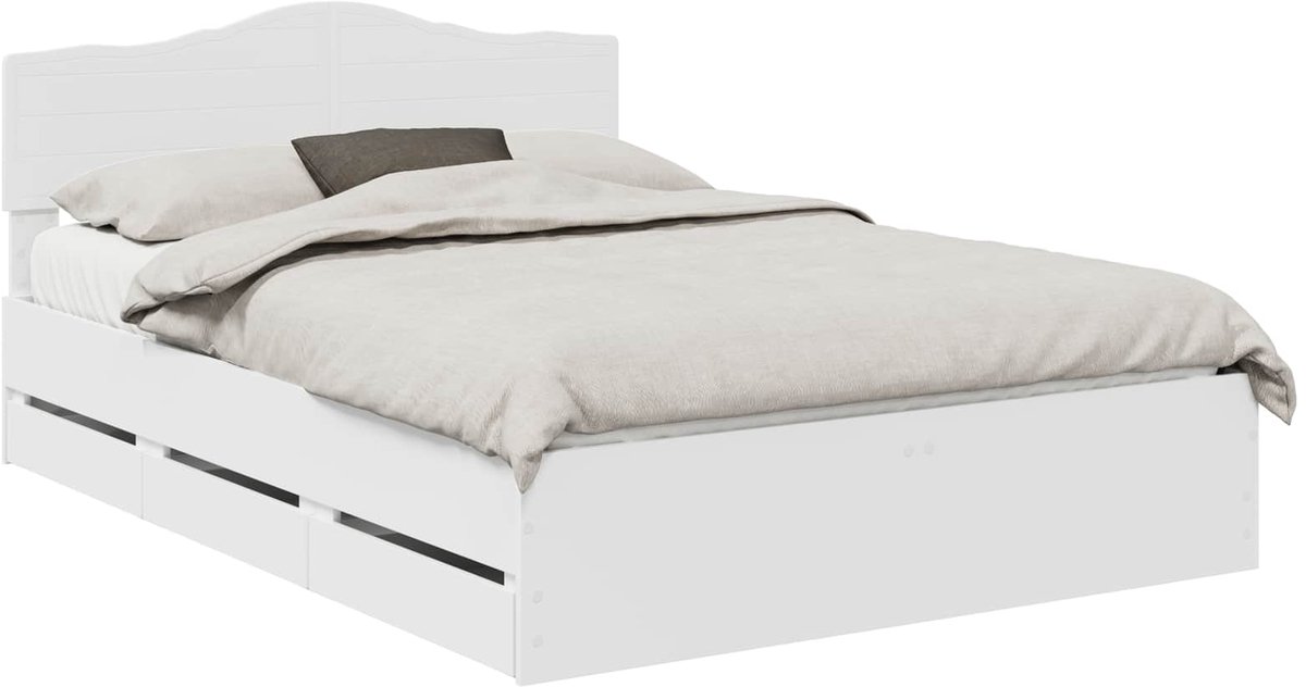 vidaXL Bedframe - met - lade - met - opslag - Wit - 140 - x - 190 - cm - Ingenieurshout