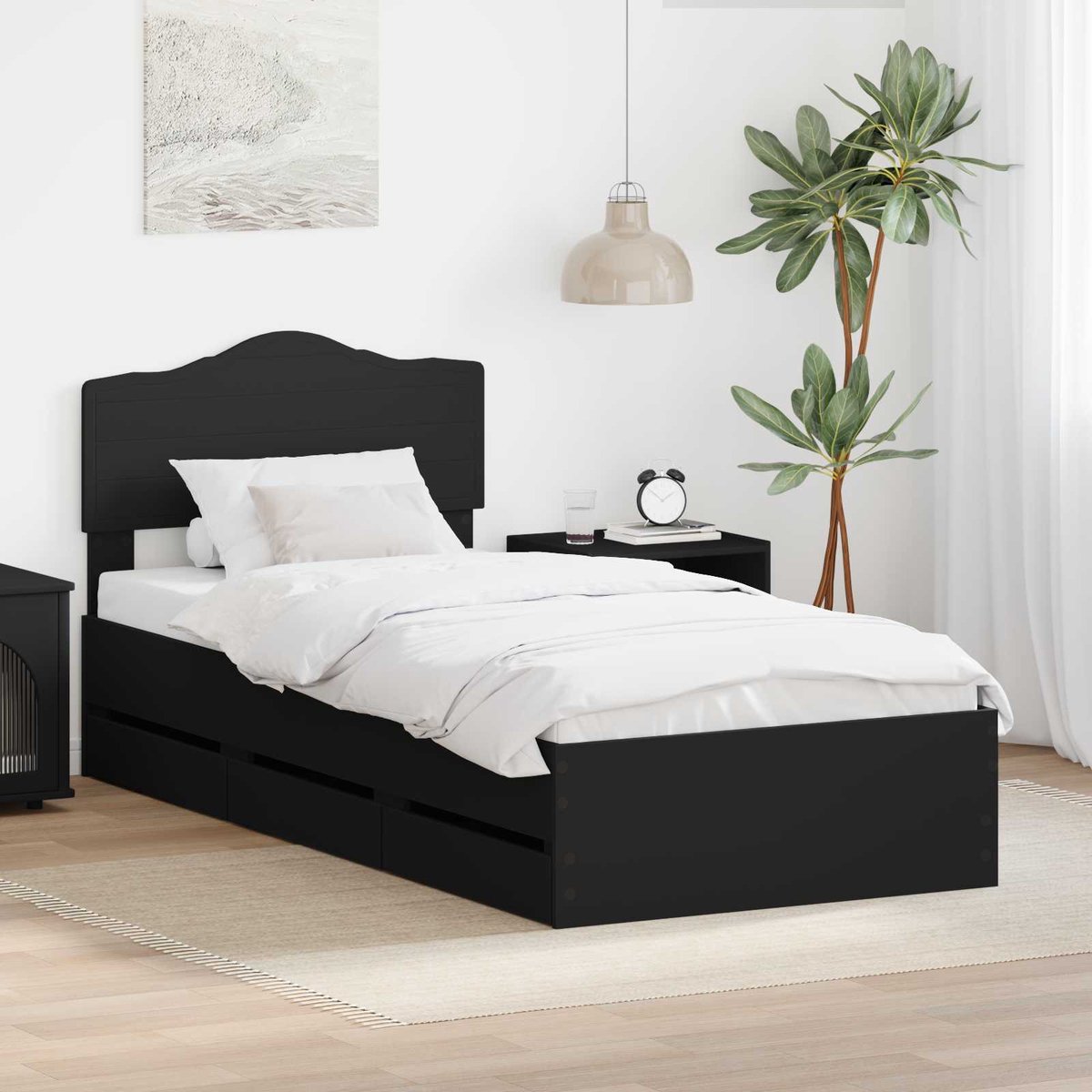 vidaXL Bedframe - met - lade - met - opslag - Zwart - 90 - x - 200 - cm - Ingenieurshout