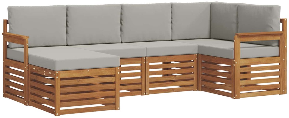 vidaXL Buiten - bank - set - 6 - st - 5-zits - Naturel - en - lichtgrijs Naturel en lichtgrijs