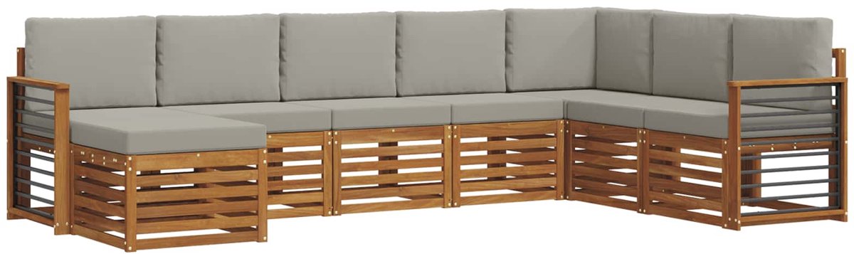 vidaXL Buiten - bank - set - 8 - st - 8-zits - Naturel - en - lichtgrijs Naturel en lichtgrijs
