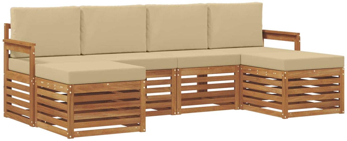 vidaXL Buiten - bank - set - 6 - st - 6-zits - Natuurlijk - en - Beige Natuurlijk en Beige