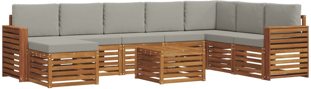 vidaXL Buiten - bank - set - 9 - st - 8-zits - Naturel - en - lichtgrijs Naturel en lichtgrijs