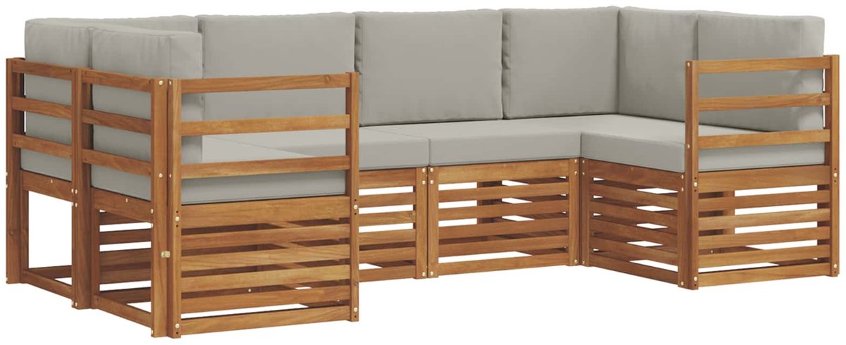 vidaXL Buiten - bank - set - 6 - st - 6-zits - Naturel - en - lichtgrijs Naturel en lichtgrijs