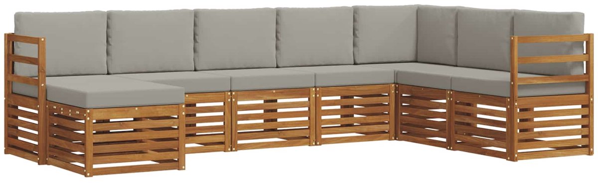 vidaXL Buiten - bank - set - 8 - st - 8-zits - Naturel - en - lichtgrijs Naturel en lichtgrijs
