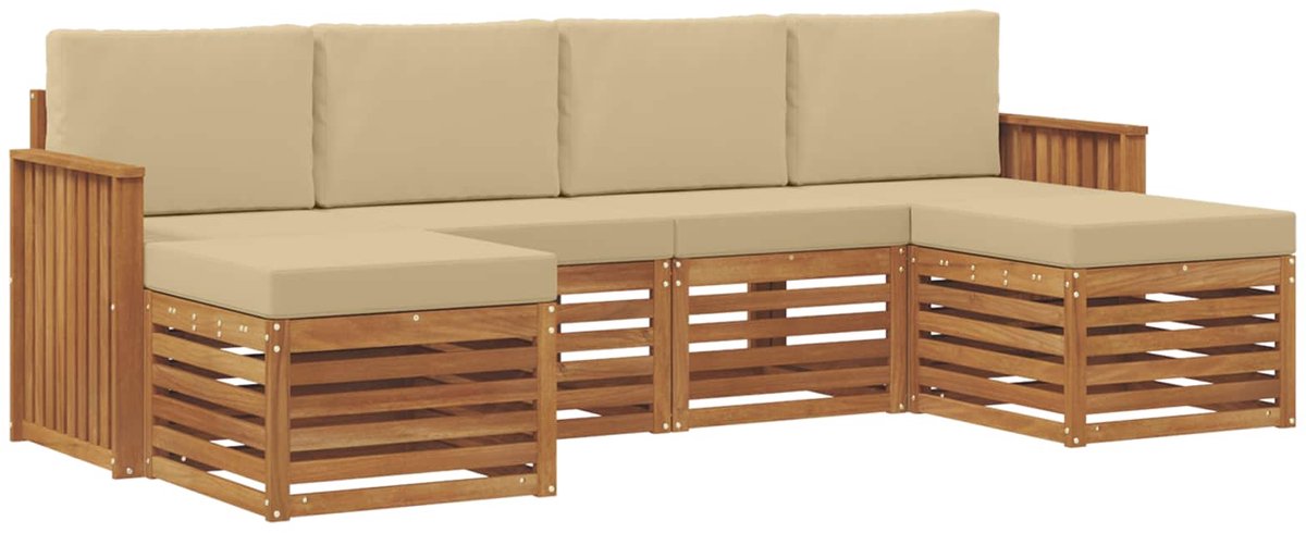 vidaXL Buiten - bank - set - 6 - st - 6-zits - Natuurlijk - en - Beige Natuurlijk en Beige