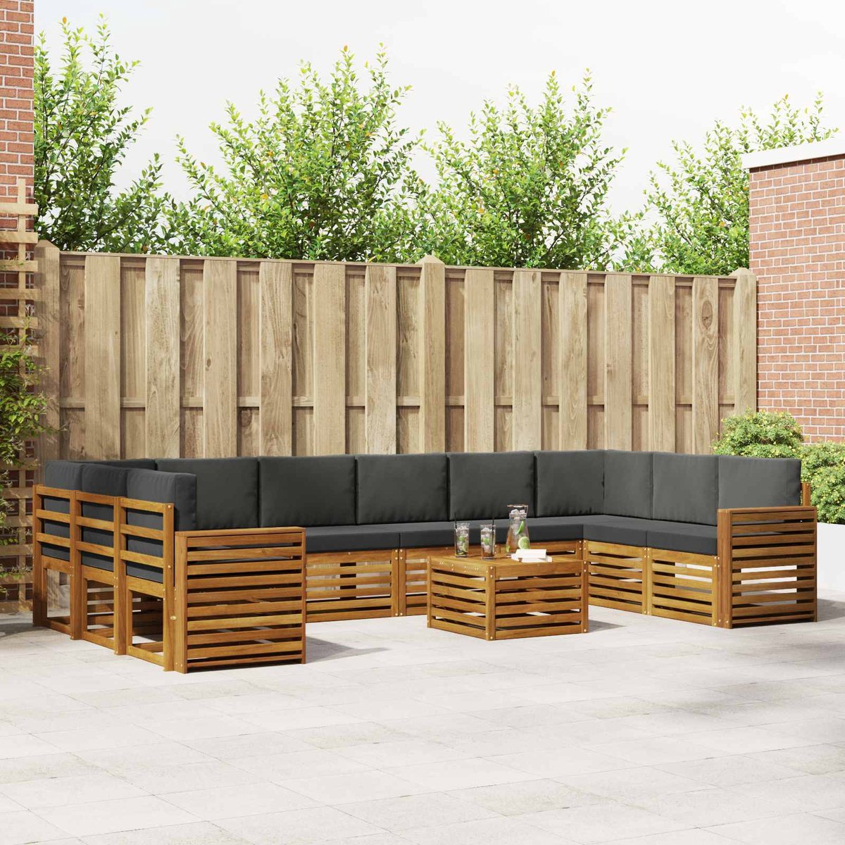 vidaXL Buiten - bank - set - 11 - st - 10-zits - Natuurlijk - en - Antraciet Natuurlijk en Antraciet