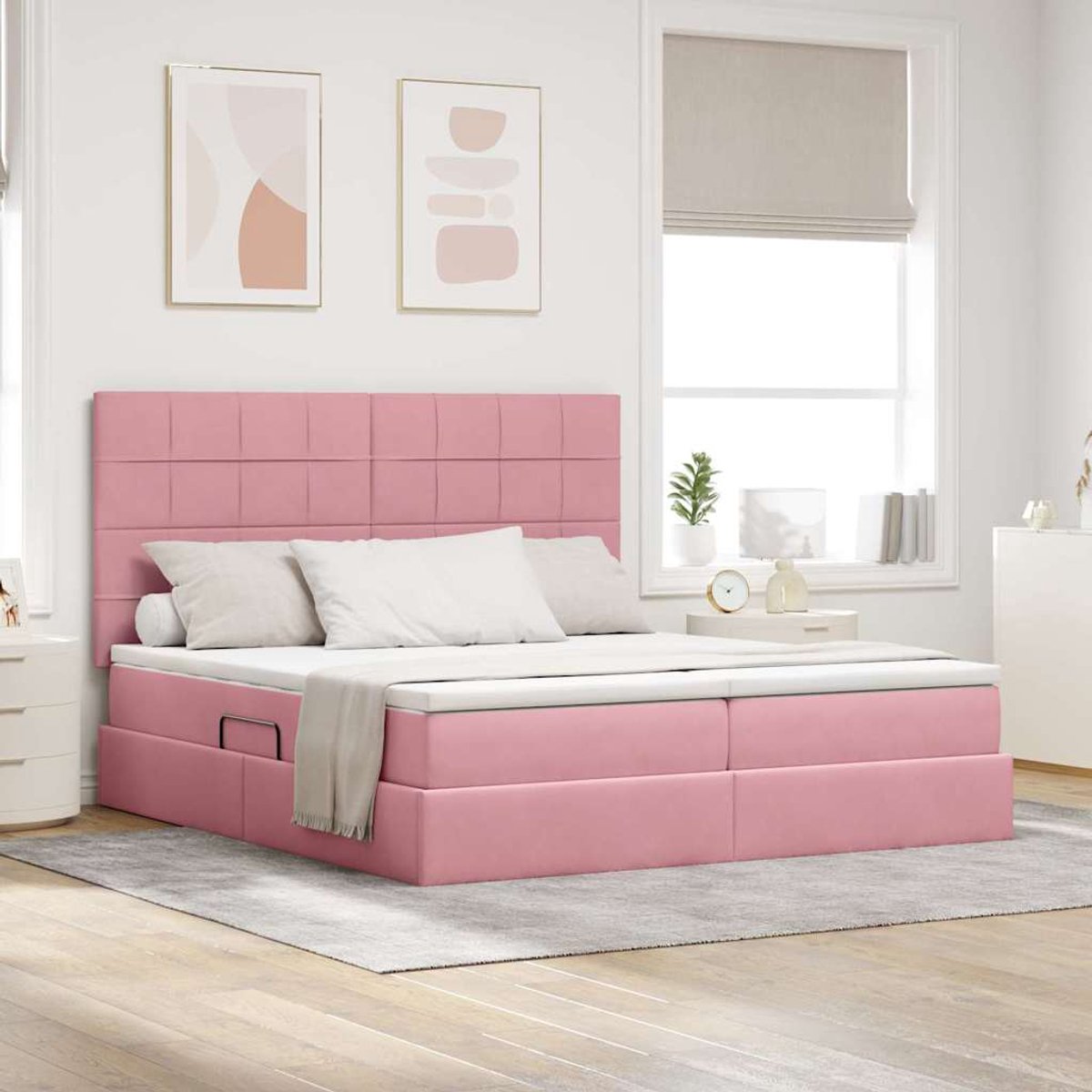 vidaXL LED - opbergbed - met - matras - Roze - 180 - x - 200 - cm - Fluweel