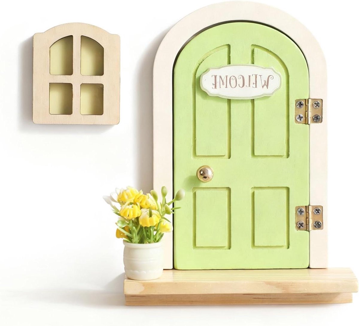 Houten Poppenhuis Deur - Miniatuur Deur Decoratie - Fantasie Spel Stimuleren - Handgeschilderd Design - 13 x 8.5 cm