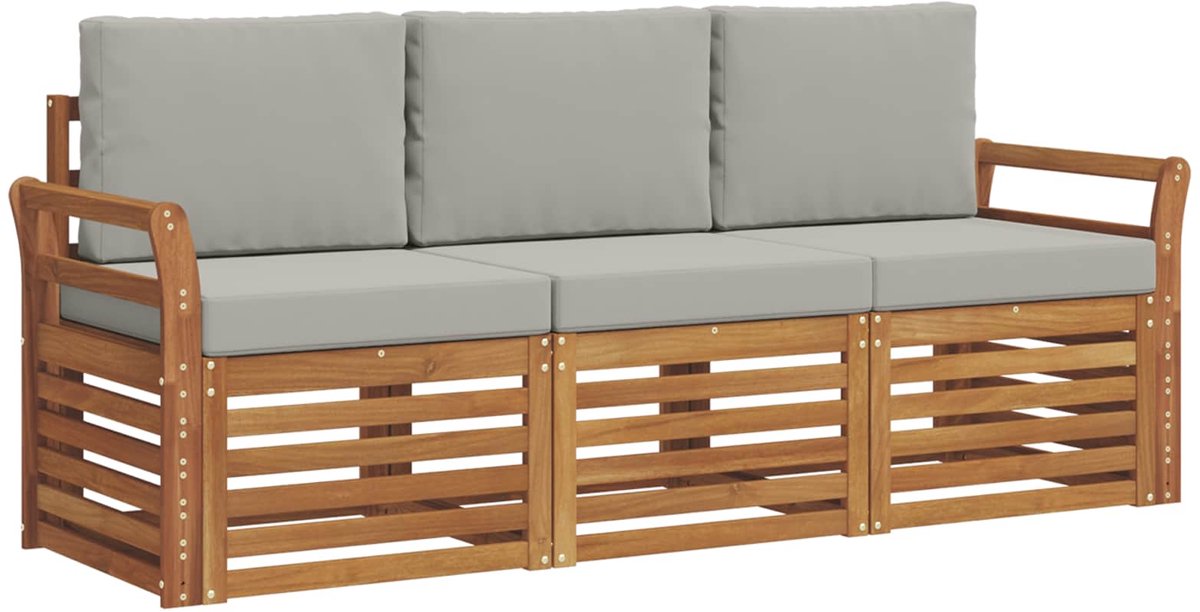 vidaXL Buiten - bank - set - 3 - st - 3-zits - Naturel - en - lichtgrijs Naturel en lichtgrijs