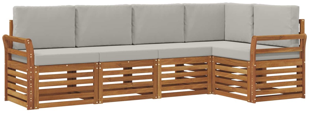 vidaXL Buiten - bank - set - 5 - st - 5-zits - Naturel - en - lichtgrijs Naturel en lichtgrijs
