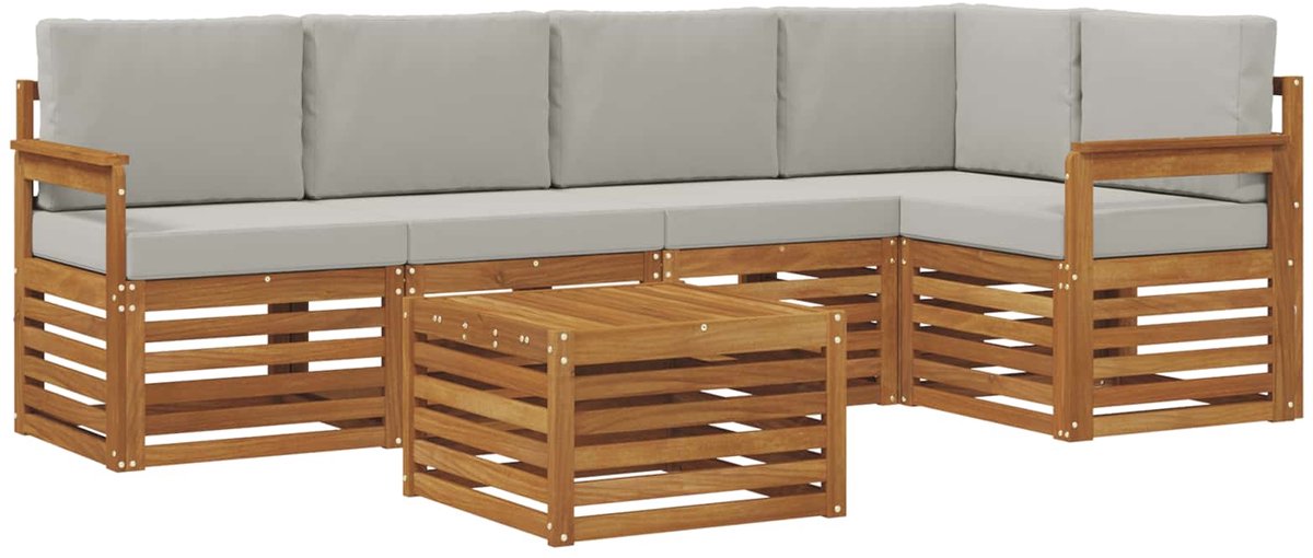 vidaXL Buiten - bank - set - 6 - st - 5-zits - Naturel - en - lichtgrijs Naturel en lichtgrijs
