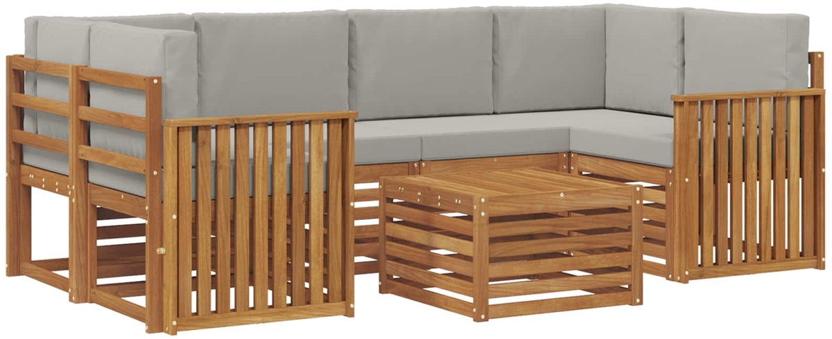 vidaXL Buiten - bank - set - 7 - st - 6-zits - Naturel - en - lichtgrijs Naturel en lichtgrijs