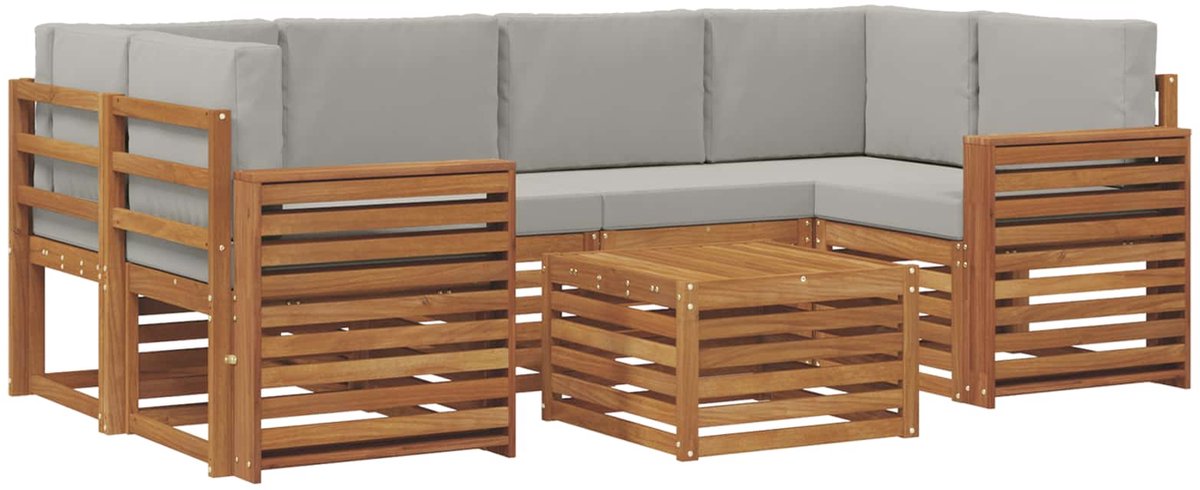 vidaXL Buiten - bank - set - 7 - st - 6-zits - Naturel - en - lichtgrijs Naturel en lichtgrijs