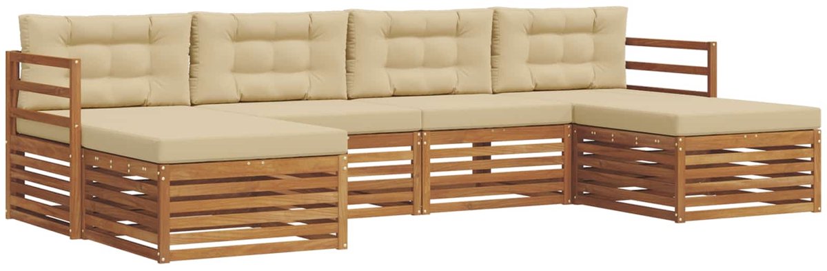 vidaXL Buiten - bank - set - 6 - st - 4-zits - Natuurlijk - en - Beige Natuurlijk en Beige