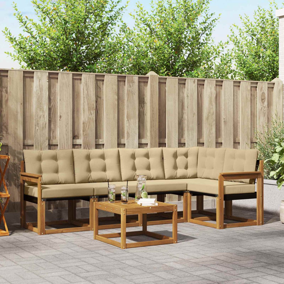 vidaXL Buiten - bank - set - 6 - st - 5-zits - Natuurlijk - en - Beige Natuurlijk en Beige